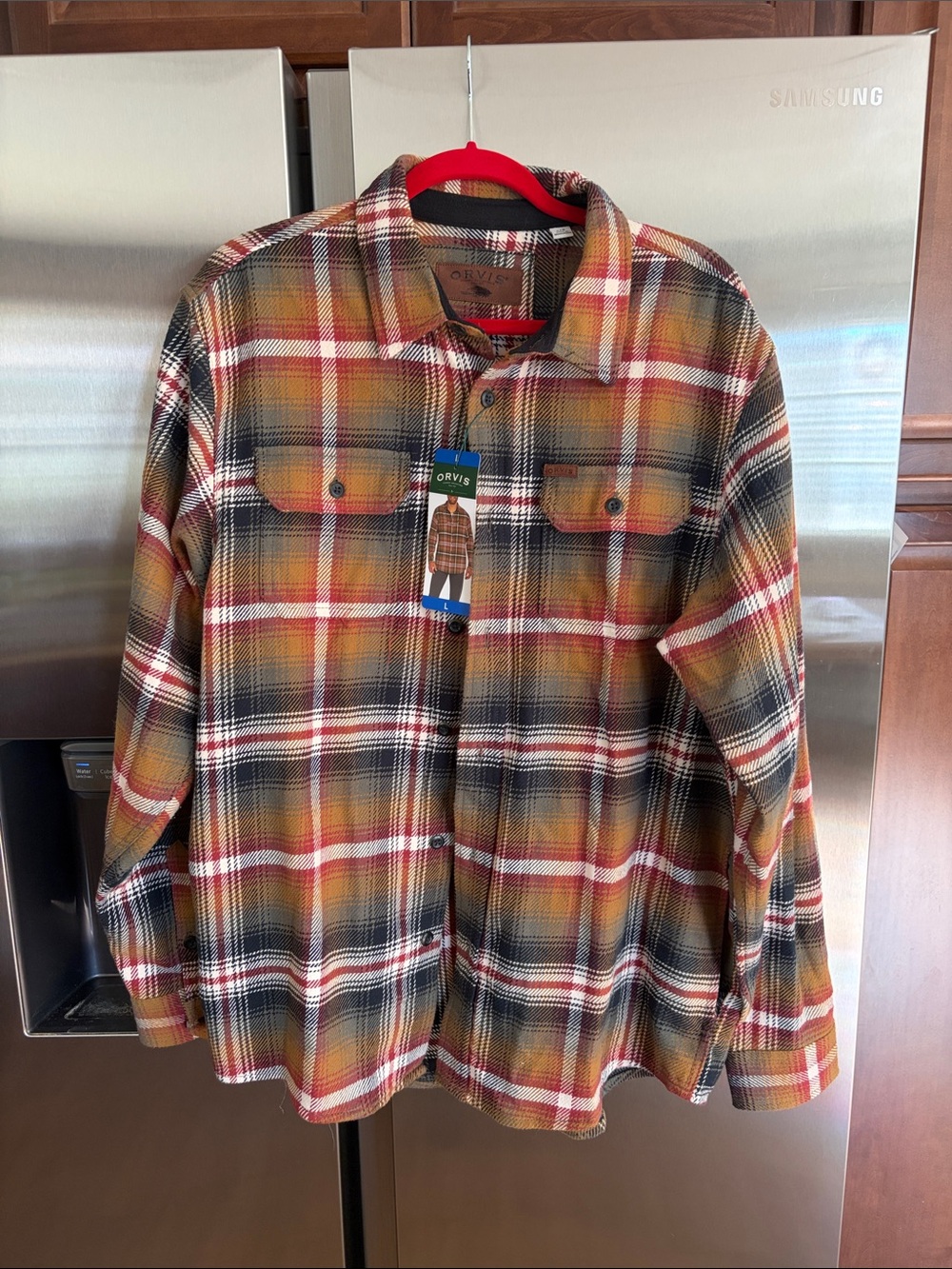 Orvis Plaid Flannel Shirt Jacket in Rust, Black & Cream
